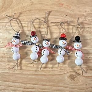 Handmade wooden beaded snowman ornaments